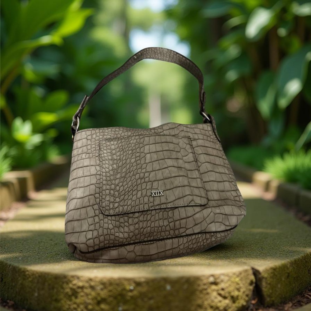 Collection XIIX Taupe Crocodile Embossed Shoulder Bag